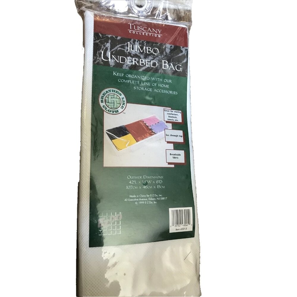 New Tuscany Collection Jumbo Underbed Bag 42"X18"X6" White Breathable Fabric